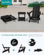 SERWALL Modern Folding Adirondack Chairs Set of 2, HDPE, Cup Holders, Black | Outdoor All-Weather Lawn Adirondack Chairs Wood Grain Lawn Chair Fire Pit Chairs for Patio, Deck