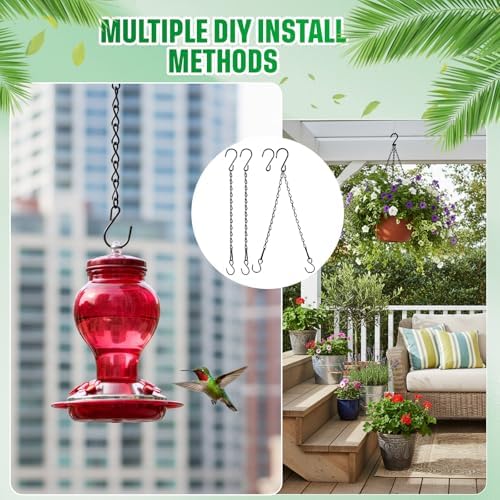 Outus 4 Pack 23.6 Inch Black Hanging Chain for Bird Feeders, Planters, Lanterns, Wind Chimes, Decorative Ornaments and Birdbaths Basket Extender Chain Outdoor Indoor