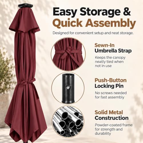 yaheetech 9ft solar patio umbrella w/push button tilt, front angle view