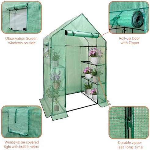 heyfurni walk in greenhouse with shelves,walk-in plant green, side view