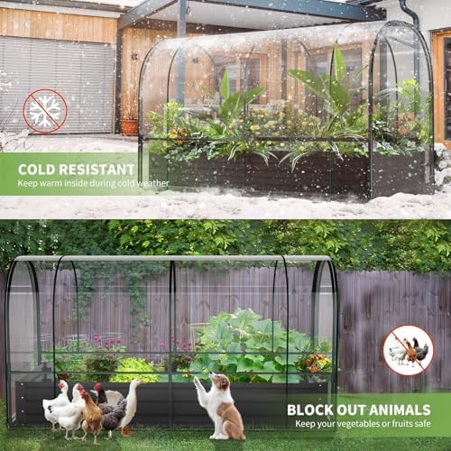 docred garden bed with pvc cover, 72.8" x showing dimensions