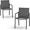 Outdoor Dining Chairs Set of 2, Aluminum Patio Armchairs, All Weather Patio Dining Furniture for Backyard, Deck, Poolside (Gray)