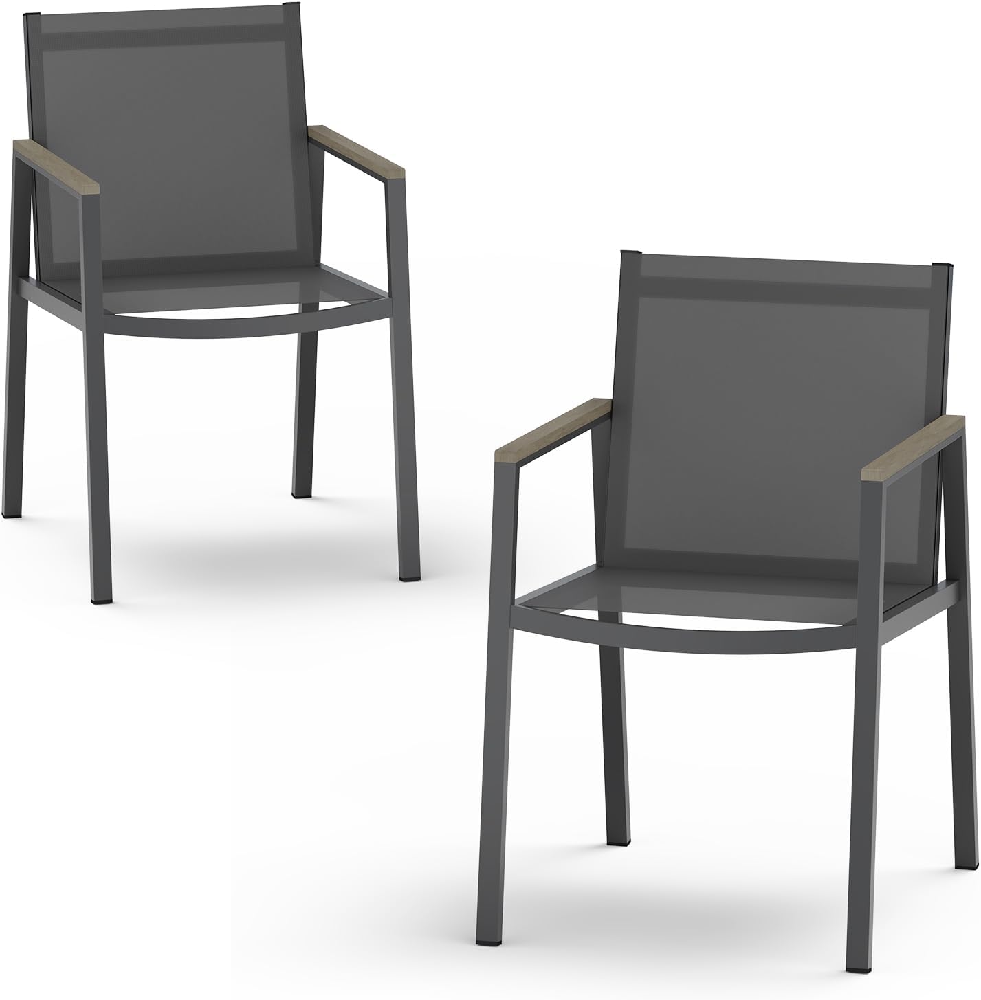 Outdoor Dining Chairs Set of 2, Aluminum Patio Armchairs, All Weather Patio Dining Furniture for Backyard, Deck, Poolside (Gray)