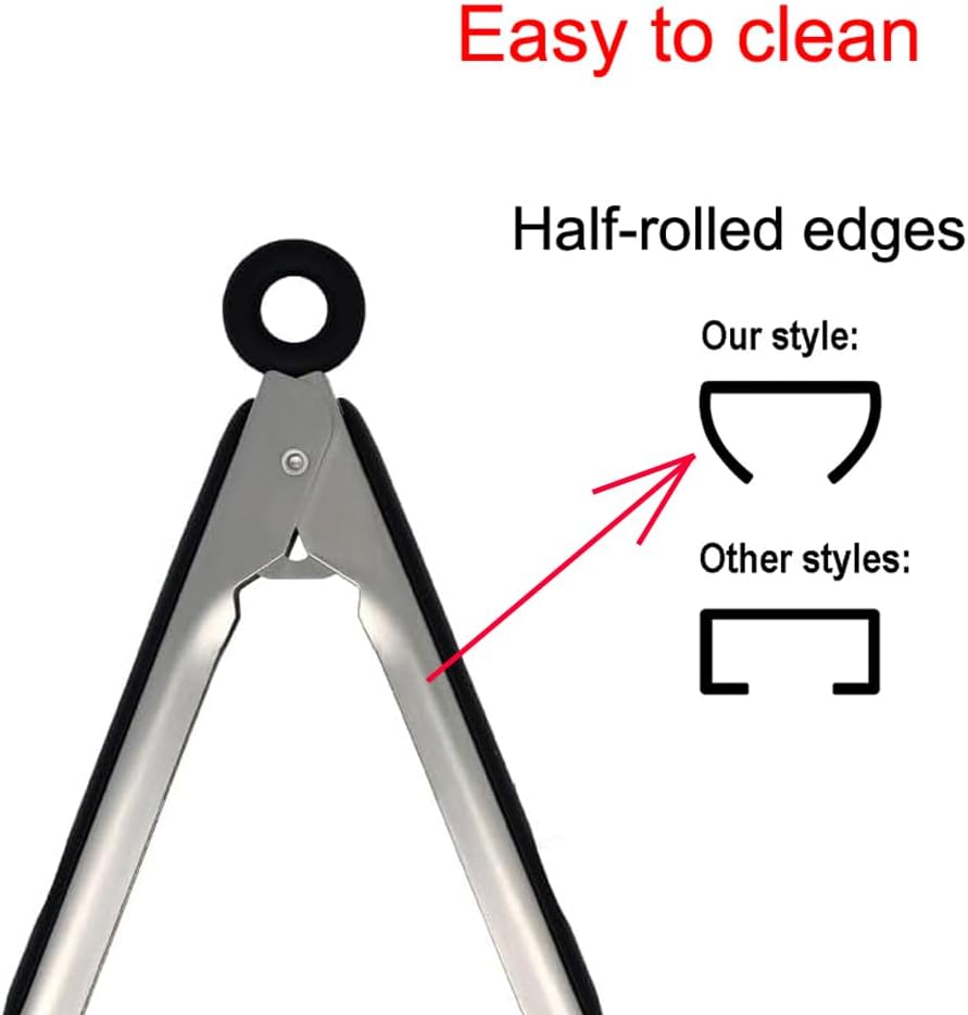 600℉ Heat Resistant Kitchen Tongs with Locking, Set of 9-inch and 12-inch Stainless Steel Metal Cooking Tongs with Non-Slip Grip, Perfect for Grilling, Barbecue (BBQ) and More