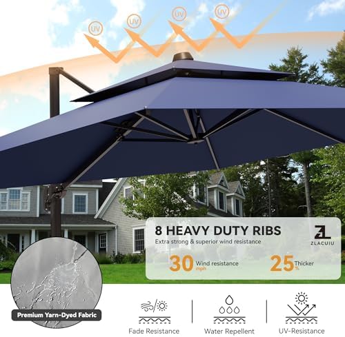 9x12ft navy blue cantilever outdoor patio umbrella with shown in use