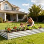 dumos galvanized raised garden bed with cover, clear, close-up detail