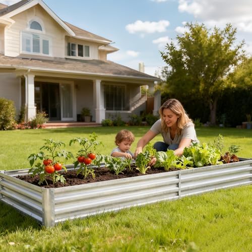 dumos galvanized raised garden bed with cover, clear, close-up detail