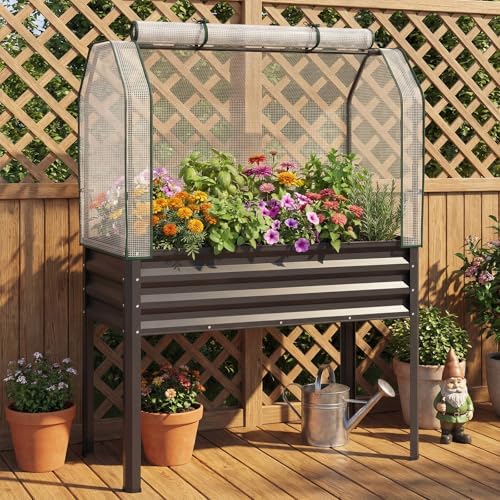 giantex raised garden bed with legs & greenhouse, front angle view