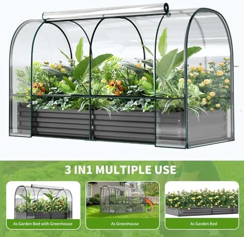docred garden bed with pvc cover, 72.8" x shown in use