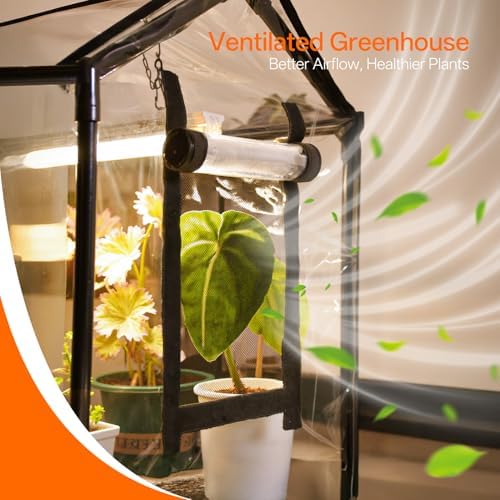 bstrip mini indoor greenhouse with grow light, tabletop, close-up detail