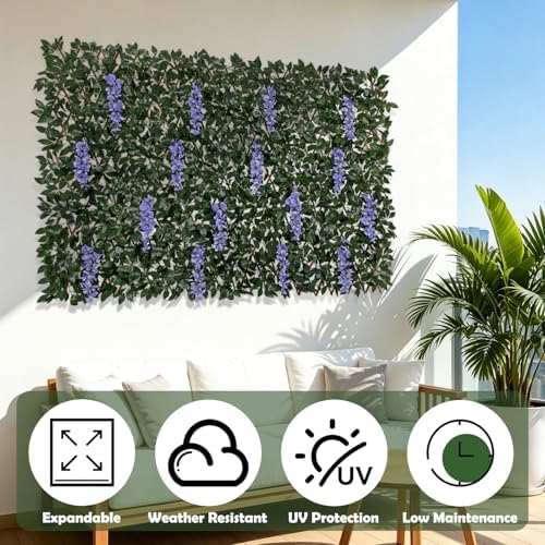 expandable faux fence privacy screen with flowers for, close-up detail