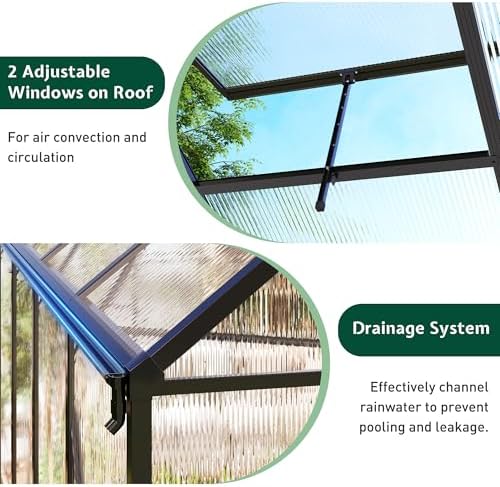 jocisland 8x12ft polycarbonate greenhouse, heavy duty aluminum frame, front angle view
