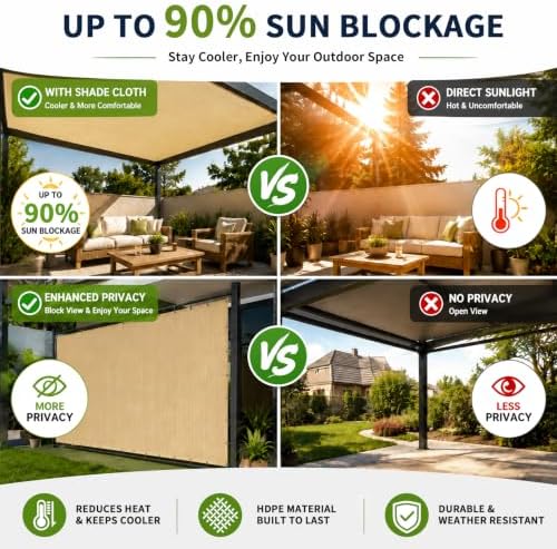 90% outdoor sun shade cloth, 16' x 20', side view