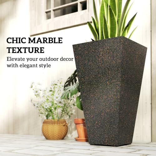 outsunny 28 inch plastic tall planters for outdoor showing dimensions