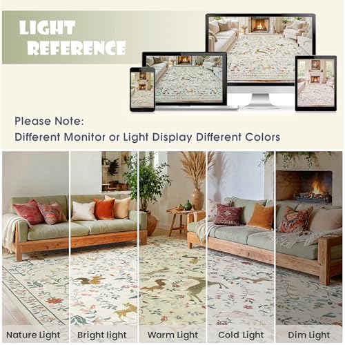 Runner Rug Washable Runners Kitchen Rugs Non Slip Neutral Floral Carpet | 2'6''x8', Beige, Animal, Hallways, Entryway, Living Room, Bedroom, Laundry, Stain Resistant, Indoor