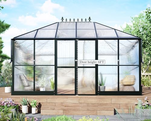 howe 14x9.5x9 ft polycarbonate greenhouse for outdoors, pavilion shown in use