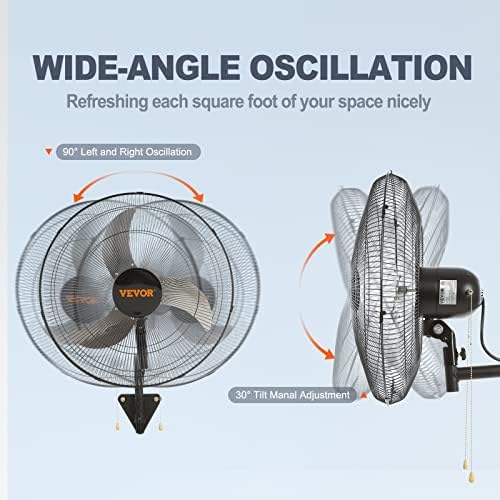 vevor 20 inch wall mount fan, oscillating, 3-speed, side view