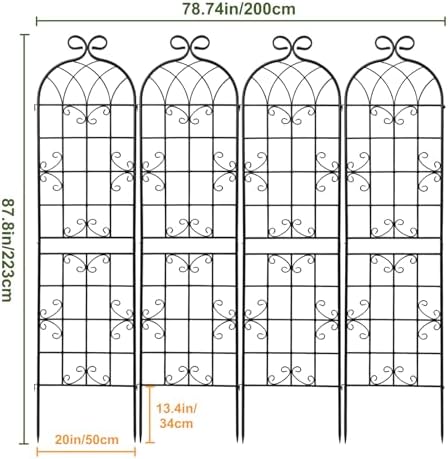 2.2m（86.7" h x 19.7" w） black iron garden, close-up detail