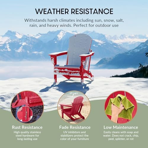 Malibu HDPE Outdoor Patio Folding Poly Adirondack Chair, Red