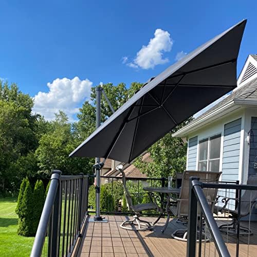 purple leaf cantilever patio umbrella 10' x 10' shown in use