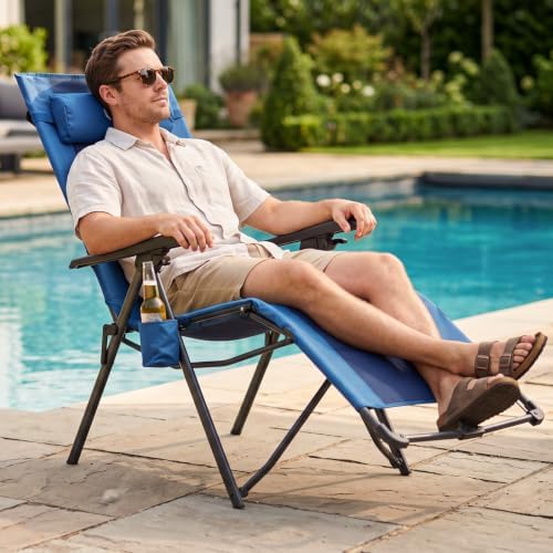 Portal Portable Zero Gravity Chair, Lounge Chair Outdoor Oversized Zero Gravity Chair Folding Lounge Chair with Adjustable Pillows and Cup Holder for Poolside Backyard and Lawn, Support 350lbs