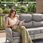 Luxury Swivel Rocker Chairs Fire Pit Set with 6" Thick Cushion 7 piece Wicker Outdoor Patio Chair with Sofa and Ottoman,Comfortable High Back Outdoor Patio Furniture Set - Gray | Gray