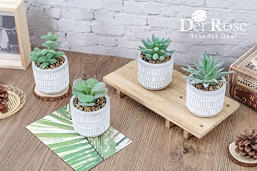 der rose 4 pack fake plants in striped showing dimensions