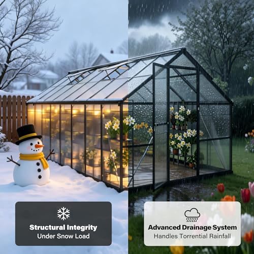 8x16 ft durable & easy assembly aluminum greenhouse,outdoor, side view