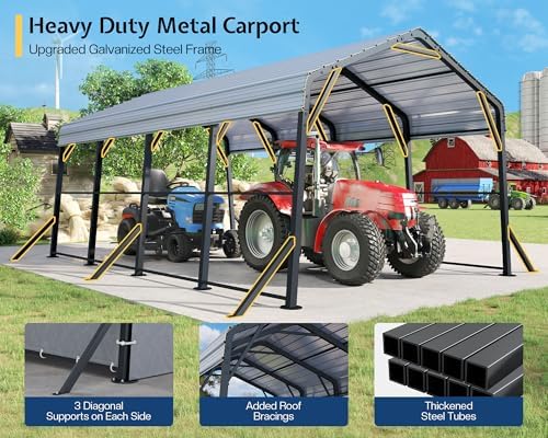 jocisland 12x20x10.5 ft metal carport with waterproof removable, side view