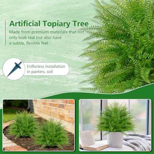 artificial 2 pack fern topiary trees with ground on a desk or shelf