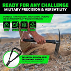rhino usa folding survival shovel with pick, side view