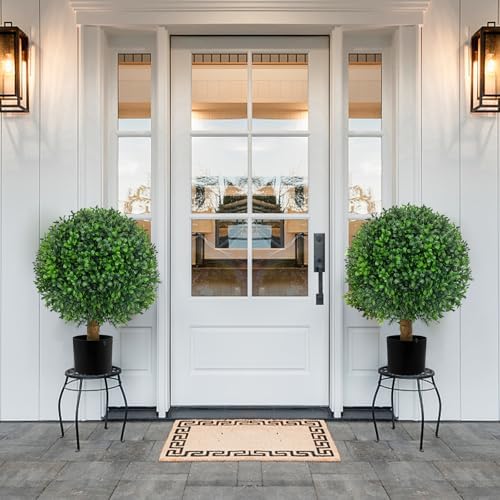 25" artificial boxwood topiary ball tree with ground, package contents