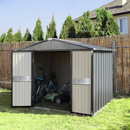 veikou 8x10ft outdoor storage shed with thickened galvanized, front angle view