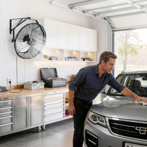 vevor wall mount fan, 18 in wall mounted, front angle view