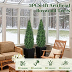 artificial boxwood topiary trees with black pots, 48" shown in use