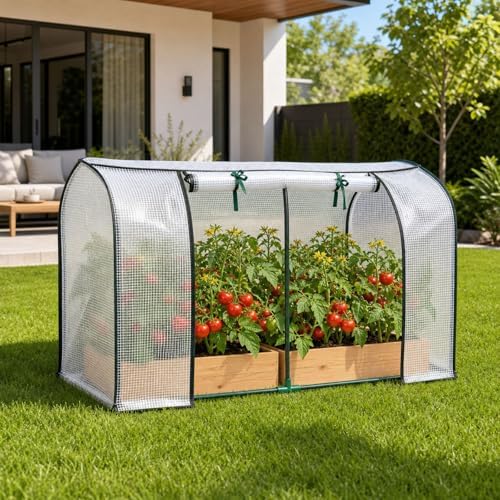portable mini greenhouse, 55x32x28 inches pe cover with, front angle view