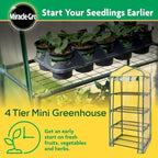 miracle-gro 4-tier greenhouse, removable shelves, clear, 23"x17"x57" showing dimensions