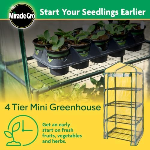miracle-gro 4-tier greenhouse, removable shelves, clear, 23"x17"x57" showing dimensions