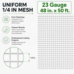 GoldPeak Hardware Cloth 1/4 inch Wire Mesh 48'' x 50' 23 Gauge | Hot-dip Galvanized After Welding, Chicken Wire Fencing Wire Fence Roll Welded Wire Fencing Wire Cloth Snake Fence