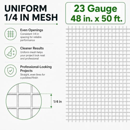 GoldPeak Hardware Cloth 1/4 inch Wire Mesh 48'' x 50' 23 Gauge | Hot-dip Galvanized After Welding, Chicken Wire Fencing Wire Fence Roll Welded Wire Fencing Wire Cloth Snake Fence