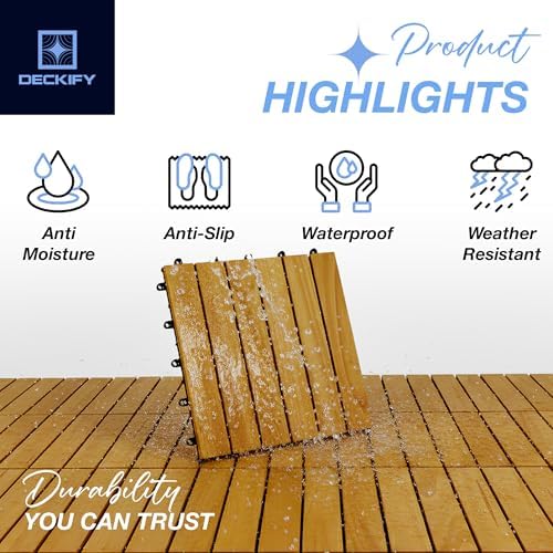 acacia interlocking deck tiles outdoor waterproof, golden teak, view 11