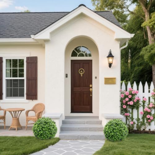 23.7" artificial boxwood topiary ball trees, front angle view