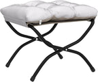 15" Foldable Foot Stool Ottoman with Metal Frame - Washable Light Grey Upholstered Indoor/Outdoor Footrest for Living Room, Bedroom, Patio - Space-Saving Compact Design