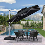 purple leaf cantilever outdoor umbrella 9' x 9' shown in use