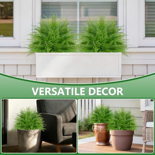artificial 2 pack fern topiary trees with ground, side view