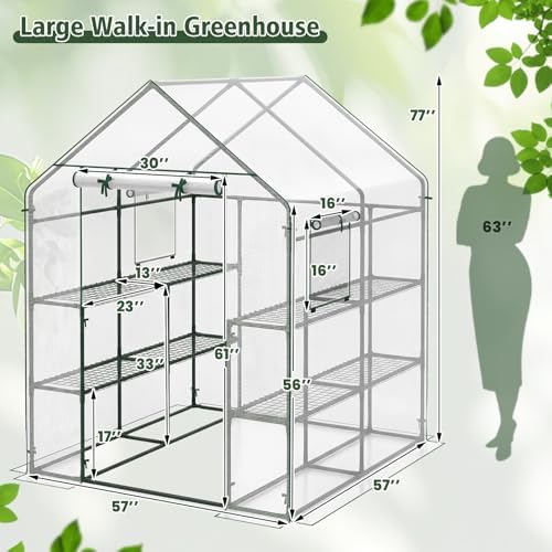 giantex walk-in greenhouse, gardening plant tent with roll-up, view 9