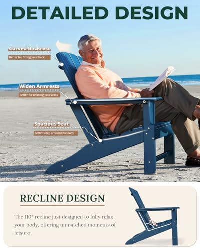 BRIOPAWS Oversized-Adirondack-Chairs Set of 2 | HDPE | All Weather | Blue | 400lbs Maximum Weight Limit, Plastic Fire Pit Chair, 22" Extra Wide Seat, Heavy Duty for Decks, Outdoor, Poolside