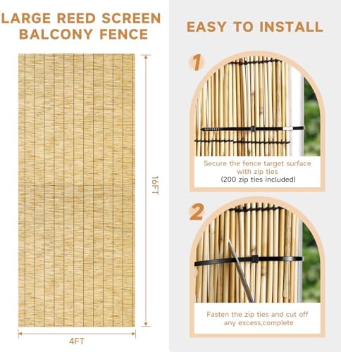 zncmrr reed fencing rolls 2 pcs natural bamboo showing dimensions