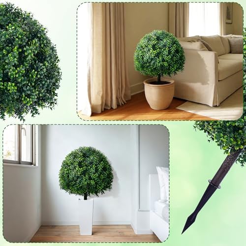 28 inch artificial boxwood trees, 2 sets faux on a desk or shelf