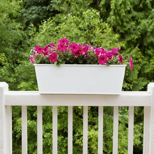metal railing planters, 16 inch large rectangular hanging, front angle view